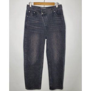 Aili Artisan Womens Black Crossover Button Fly Mom Jeans Size 29 High Rise 5 Pkt